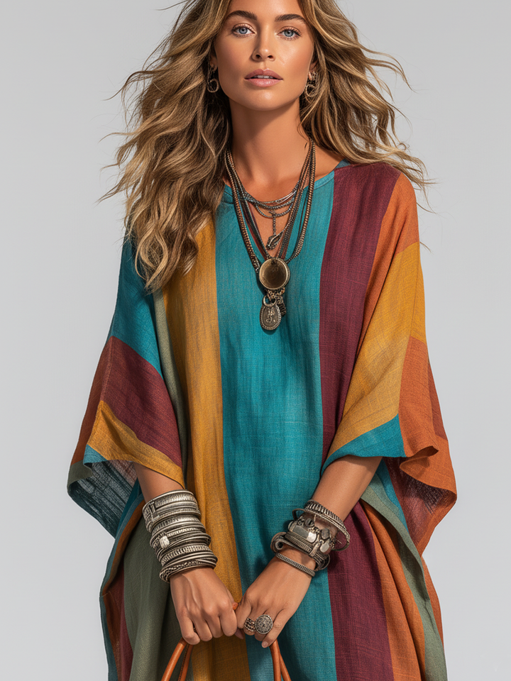 CHLOE | CONTRAST COTTON-LINEN MAXI DRESS FOR WOMEN