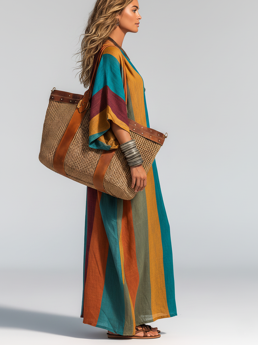 CHLOE | CONTRAST COTTON-LINEN MAXI DRESS FOR WOMEN