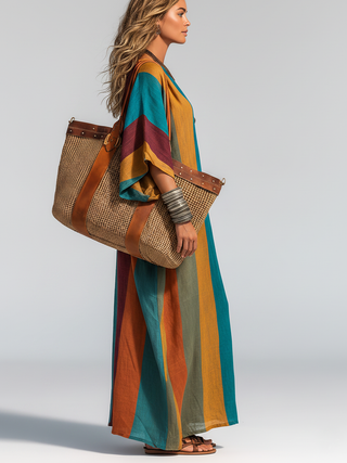 CHLOE | CONTRAST COTTON-LINEN MAXI DRESS FOR WOMEN