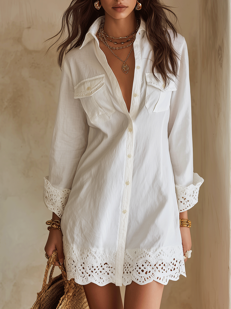 BOHEMIAN | EYELET HEM RESORT DRESS FOR WOMEN