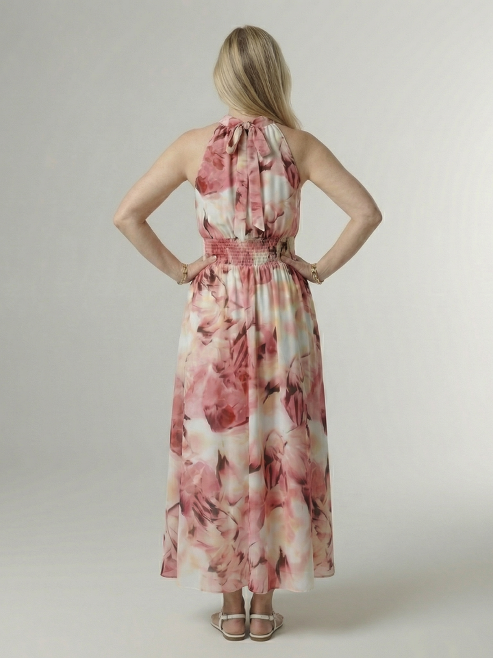 SYLIN | GATHERED HALTER MIDI DRESS FOR WOMEN