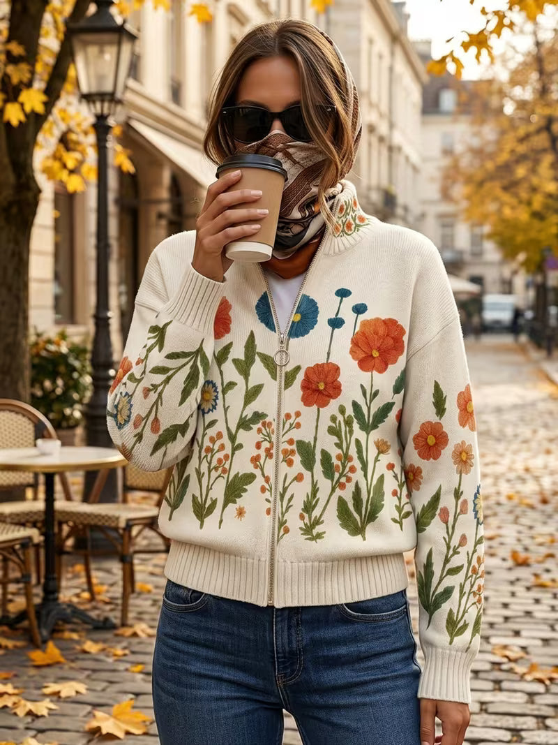 SYLVIE | WILDFLOWER MEADOW ZIP CARDIGAN FOR WOMEN