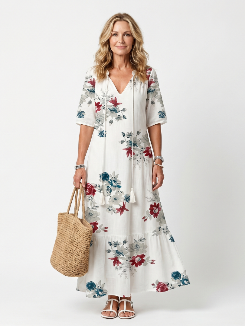 MAEVA | SCATTERED FLORAL MIDI DRESS FOR WOMEN