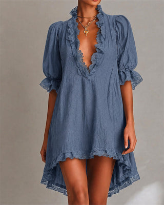 ELODIE | LACE-TRIM V-NECK MINI DRESS FOR WOMEN