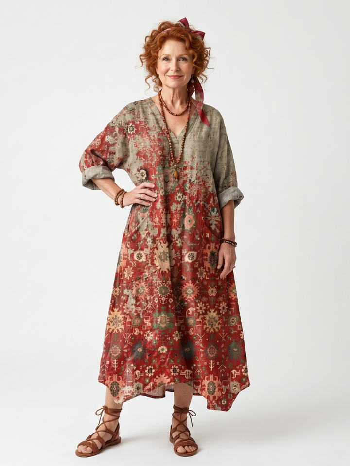 SAFFRON | MIXED PATTERN MIDI DRESS FOR WOMEN