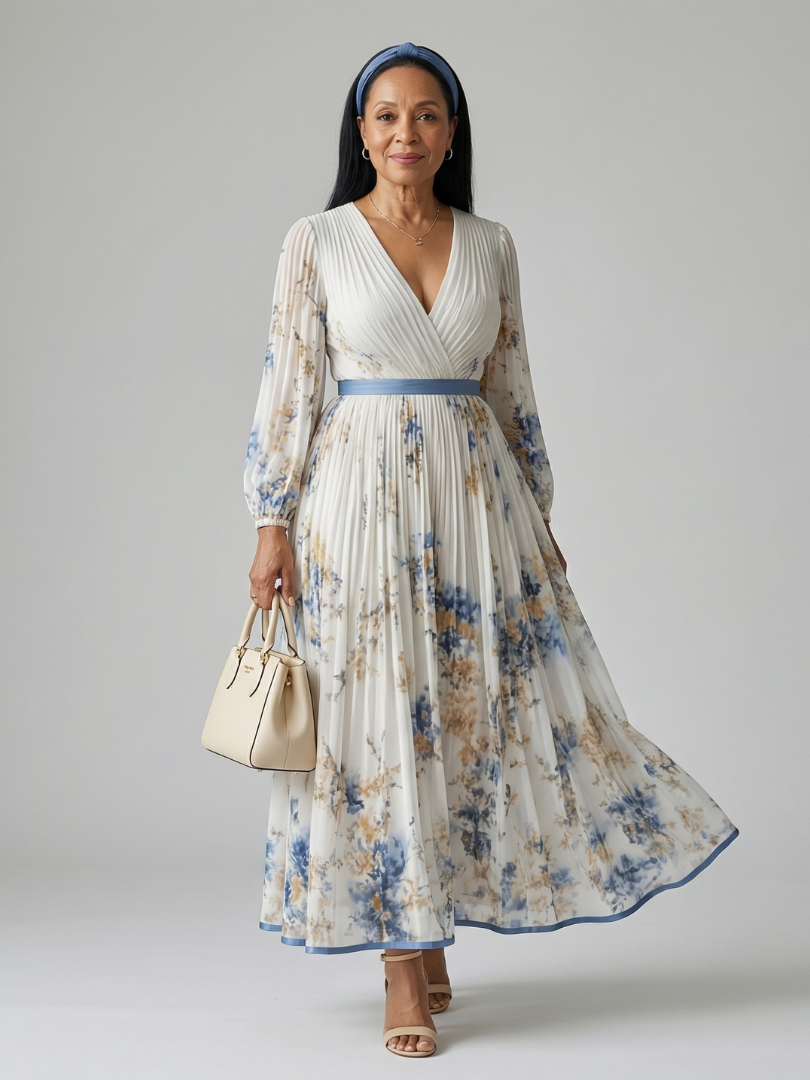 RIELLE | PLEATED WRAP MIDI DRESS FOR WOMEN