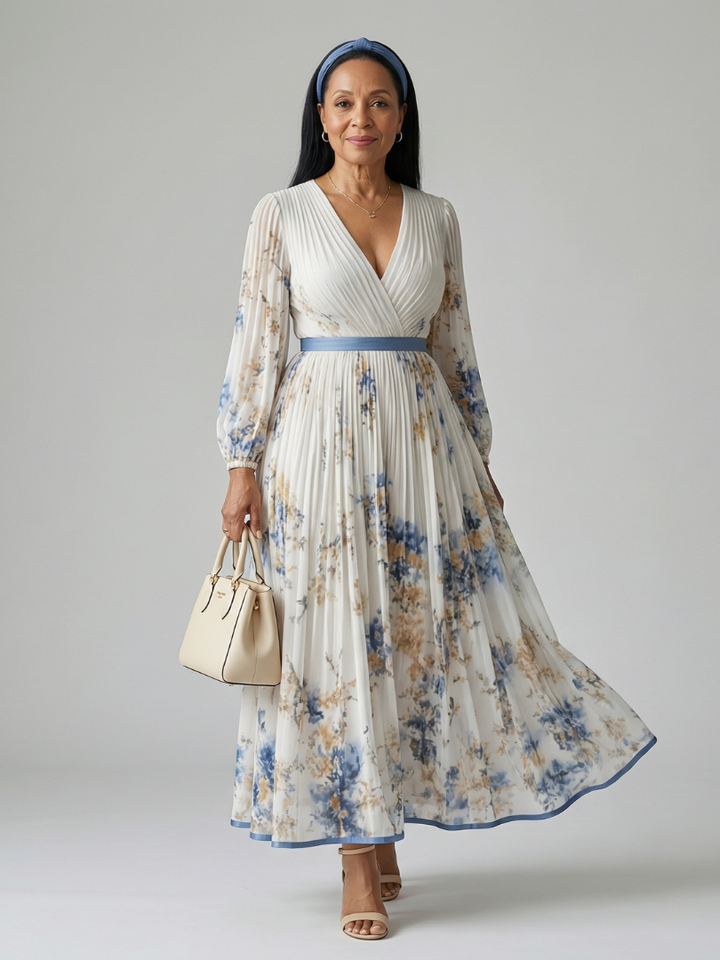 RIELLE | PLEATED WRAP MIDI DRESS FOR WOMEN