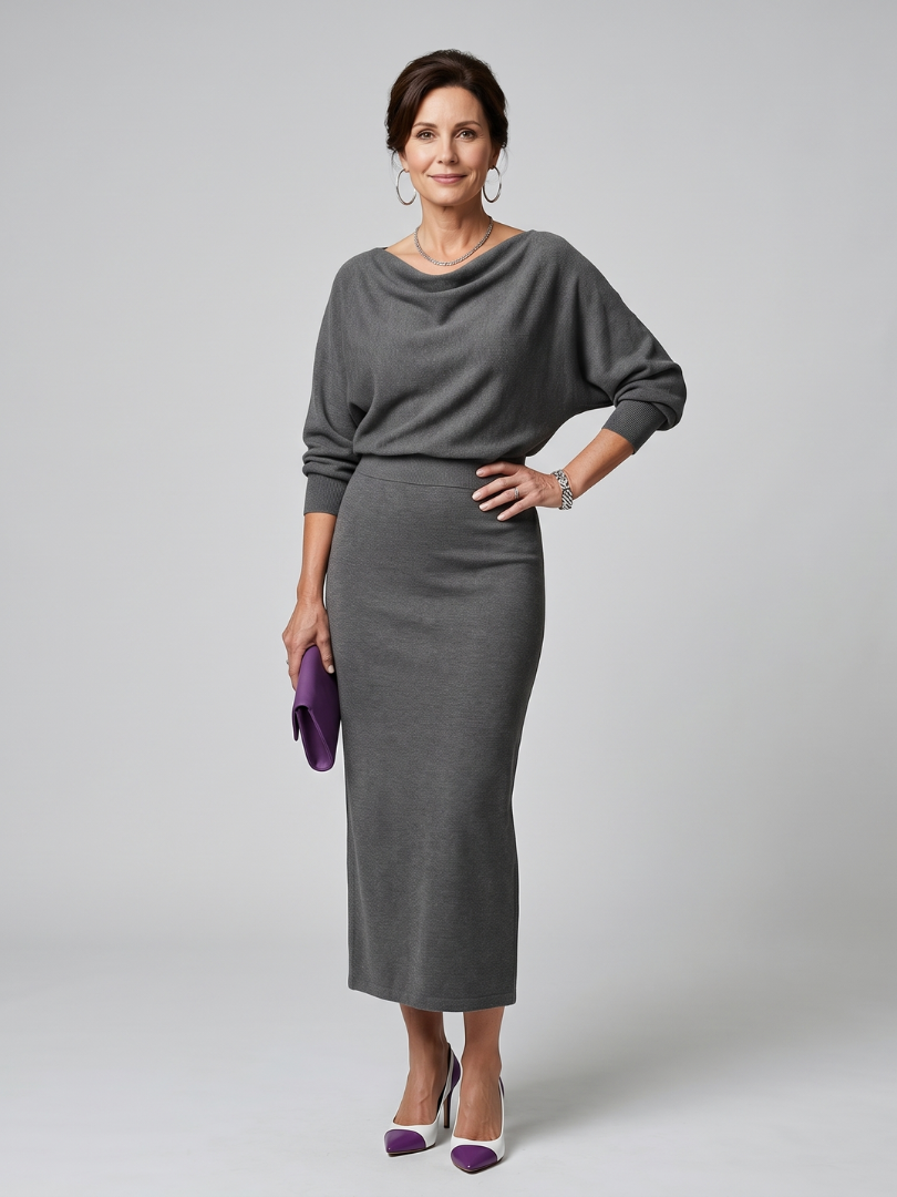ROMY | DRAPED NECKLINE MIDI DRESS FOR WOMEN
