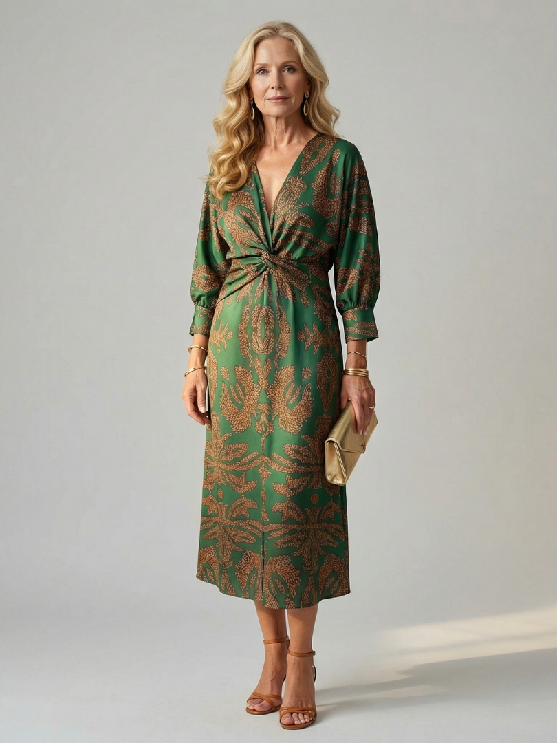 LUNE | NATURAL WRAP MIDI DRESS FOR WOMEN