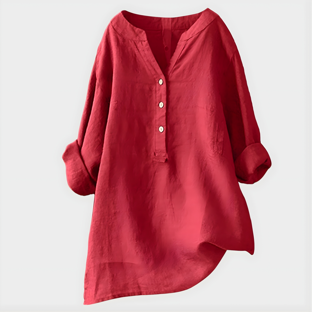 HANNA | COTTON-LINEN V-NECK BLOUSE FOR WOMEN