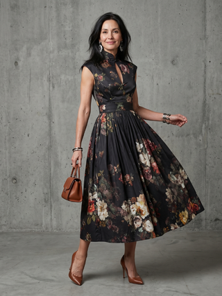 GRETA | NECK PLEATED MIDI DRESS FOR WOMEN
