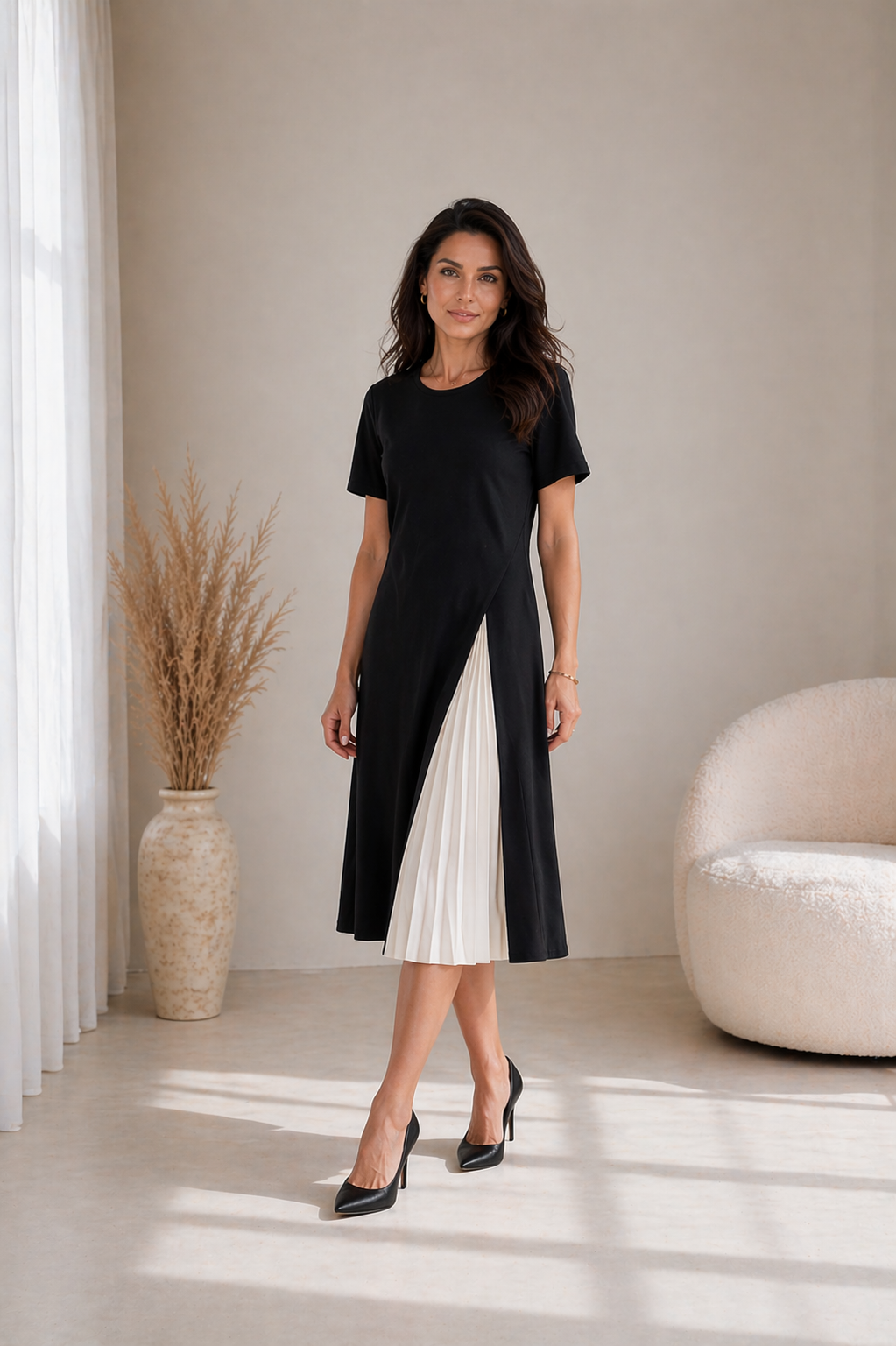RAGNHILD | PLEATED PANEL MIDI DRESS FOR WOMEN