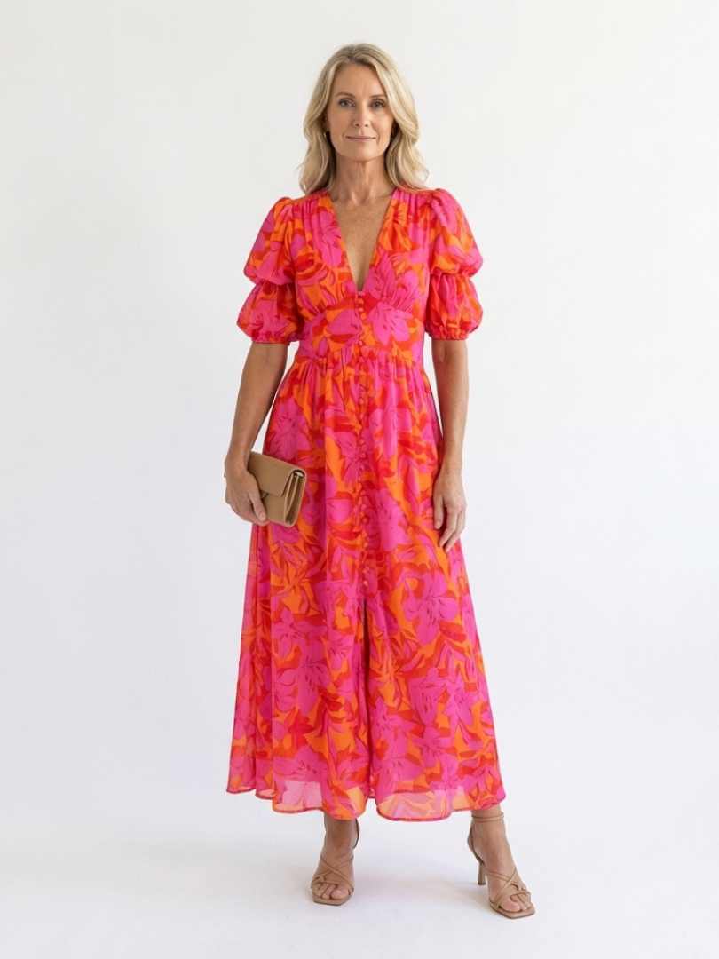 WILLOW | FLORAL NECK SLEEVE DRESS FOR WOMEN