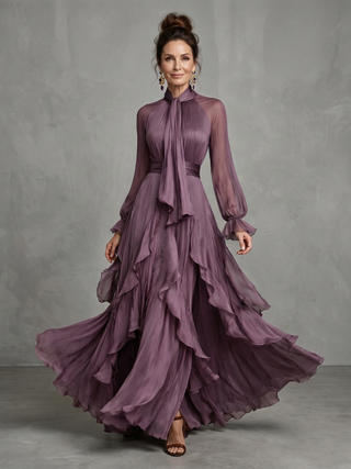 DEMETRIA | TIE NECK MAXI DRESS FOR WOMEN