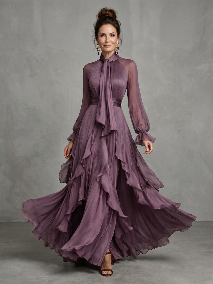 DEMETRIA | TIE NECK MAXI DRESS FOR WOMEN