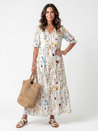 SYLVIE | BOTANICAL PRINT MIDI DRESS FOR WOMEN