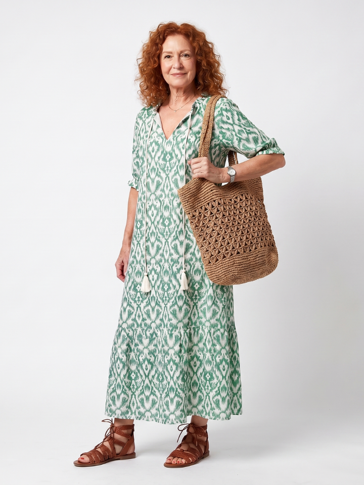 ILARA | PATTERN NECK MIDI DRESS FOR WOMEN
