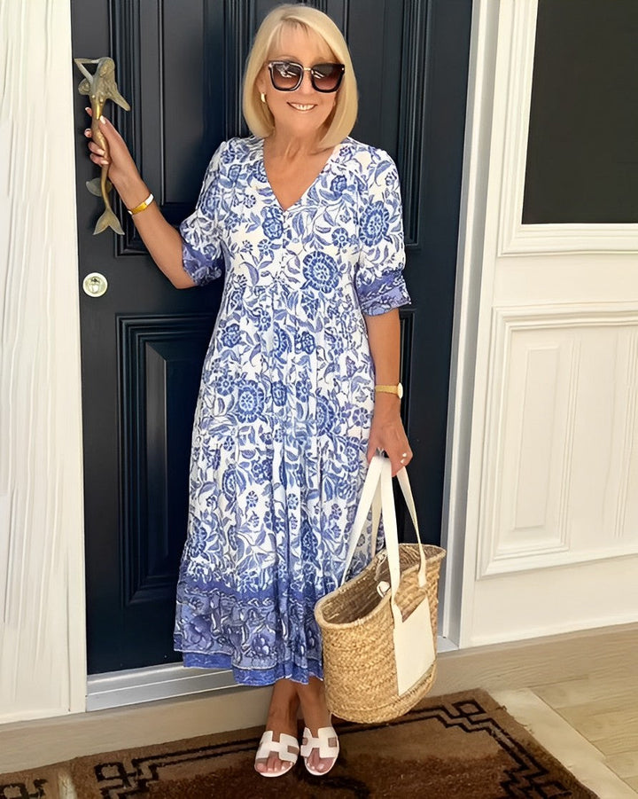 KEISHA | GRACEFUL V-NECK FLORAL DRESS FOR WOMEN