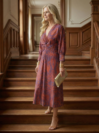 LUNE | NATURAL WRAP MIDI DRESS FOR WOMEN