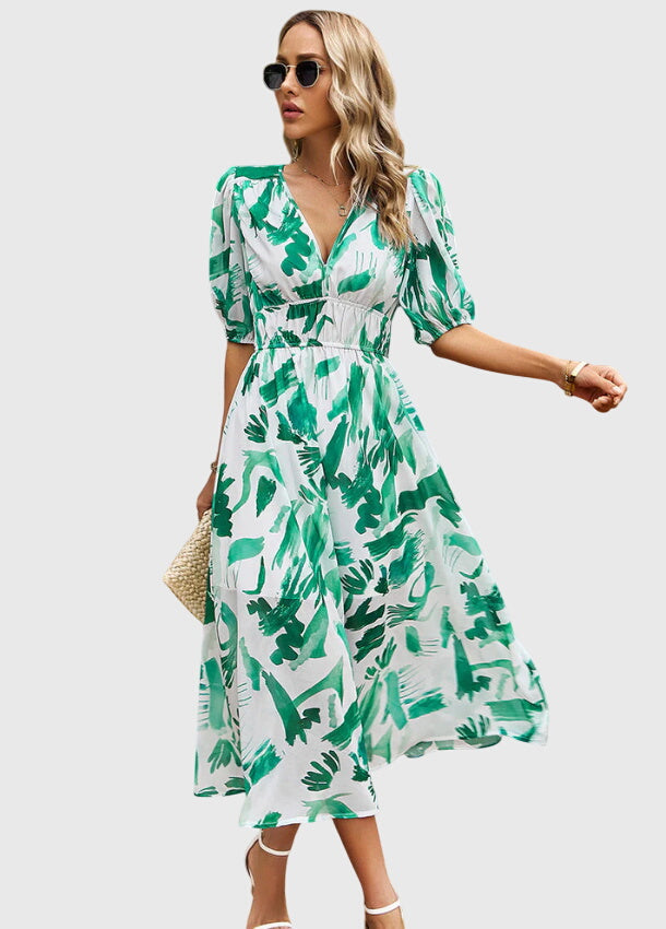 MAREN | FLATTERING FLORAL MIDI DRESS FOR WOMEN