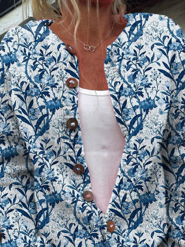 SIDONIE | VINTAGE FLORAL BUTTON-FRONT CARDIGAN FOR WOMEN