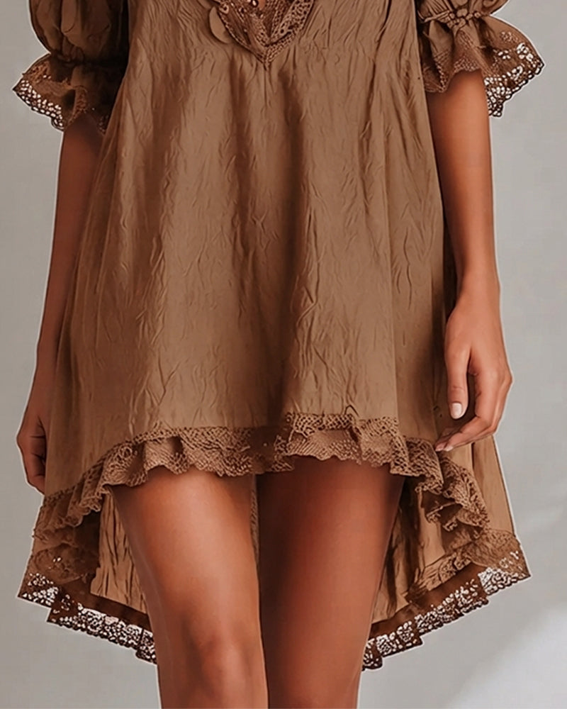 ELODIE | LACE-TRIM V-NECK MINI DRESS FOR WOMEN
