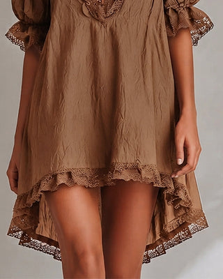 ELODIE | LACE-TRIM V-NECK MINI DRESS FOR WOMEN