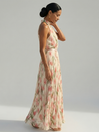 AURELLE | FLORAL HALTER MIDI DRESS FOR WOMEN