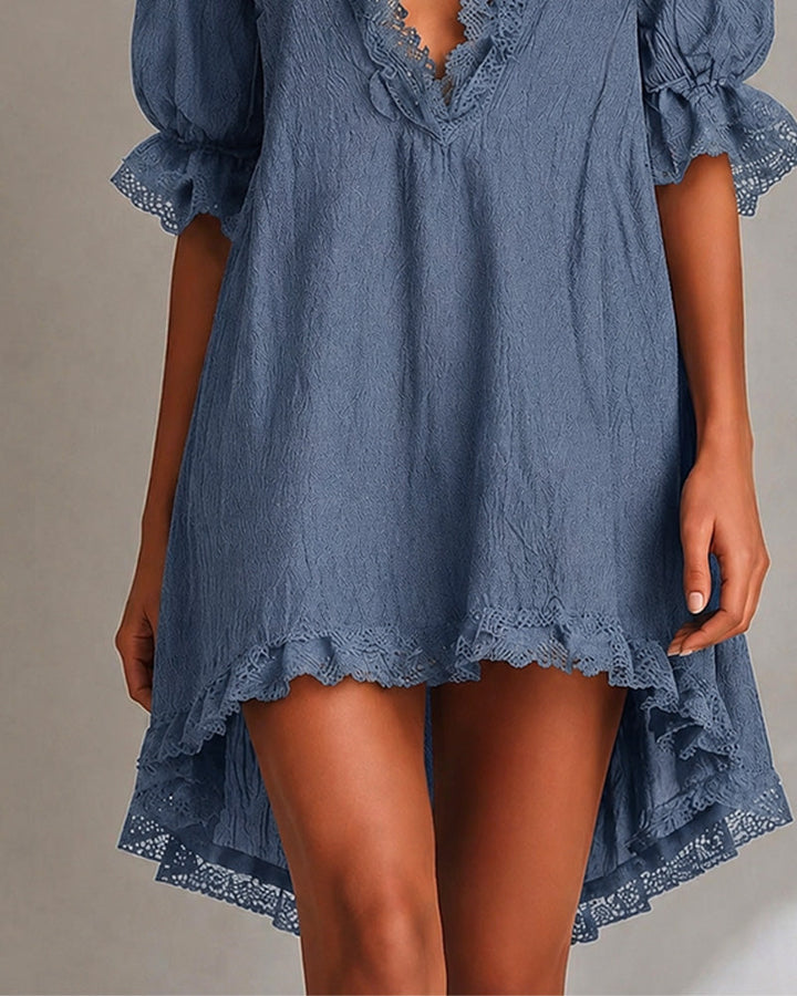 ELODIE | LACE-TRIM V-NECK MINI DRESS FOR WOMEN