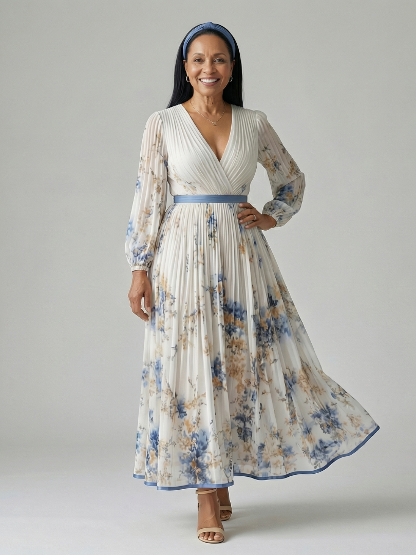 RIELLE | PLEATED WRAP MIDI DRESS FOR WOMEN
