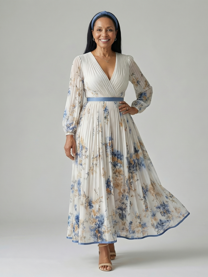 RIELLE | PLEATED WRAP MIDI DRESS FOR WOMEN