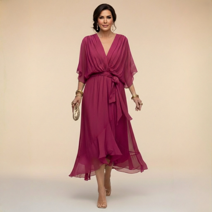 DAGMAR | V-NECK MIDI DRESS FOR WOMEN
