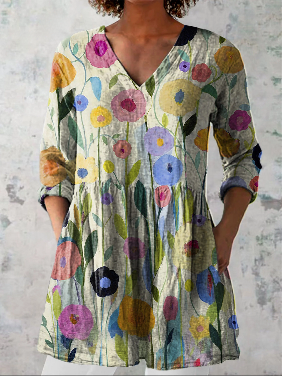 LOUISE | LONG V-NECK BLOUSE FOR WOMEN