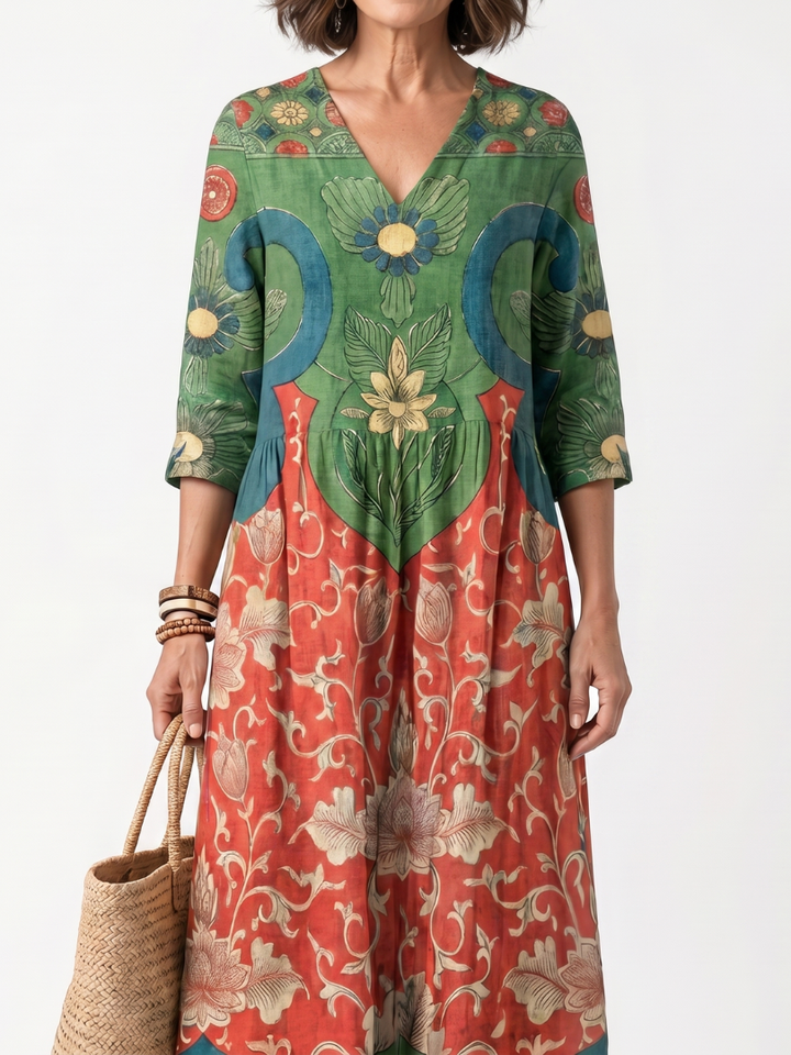 SLOANE | MIXED NECK MIDI DRESS FOR WOMEN