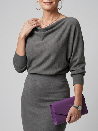ROMY | DRAPED NECKLINE MIDI DRESS FOR WOMEN