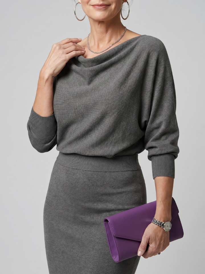 ROMY | DRAPED NECKLINE MIDI DRESS FOR WOMEN