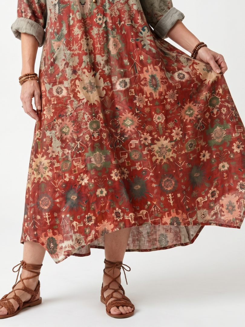 SAFFRON | MIXED PATTERN MIDI DRESS FOR WOMEN