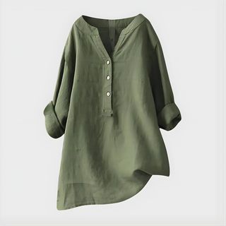 HANNA | COTTON-LINEN V-NECK BLOUSE FOR WOMEN
