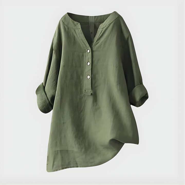 HANNA | COTTON-LINEN V-NECK BLOUSE FOR WOMEN