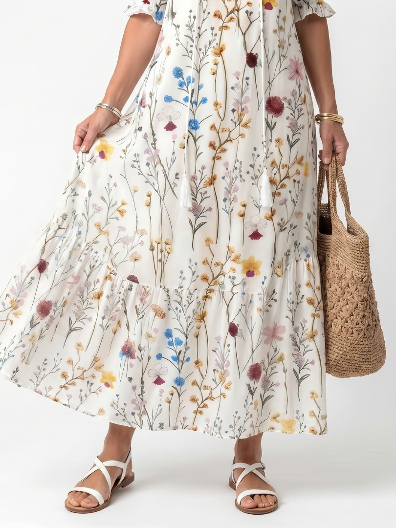 SYLVIE | BOTANICAL PRINT MIDI DRESS FOR WOMEN