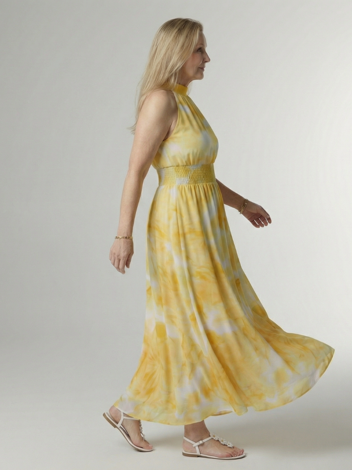 SYLIN | GATHERED HALTER MIDI DRESS FOR WOMEN
