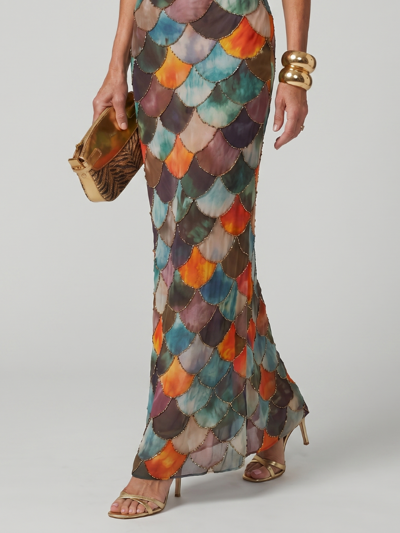 LARKIN | FITTED MULTICOLOR MAXI DRESS FOR WOMEN