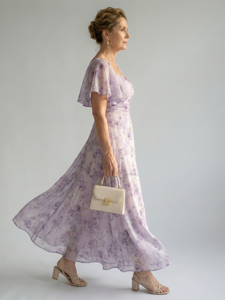VAELIS | FLUTTER SLEEVE MIDI DRESS FOR WOMEN