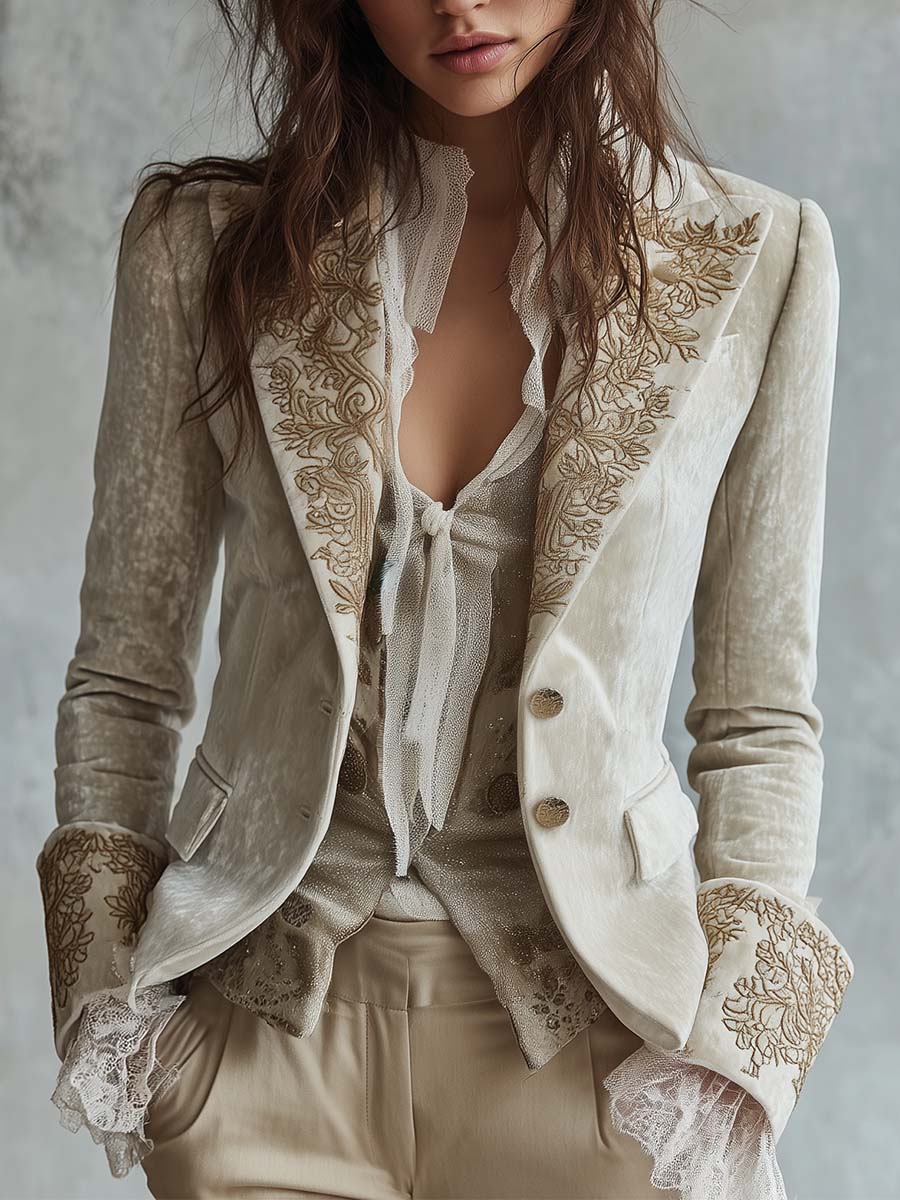 CONSTANCE | IVORY EMBROIDERED BLAZER FOR WOMEN