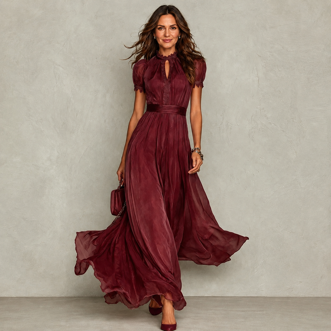 ZOEY | RUFFLE NECK PLEATED DRESS FOR WOMEN