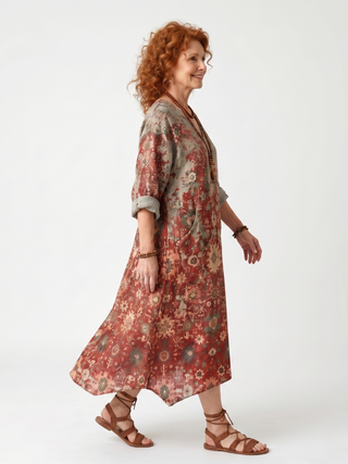 SAFFRON | MIXED PATTERN MIDI DRESS FOR WOMEN
