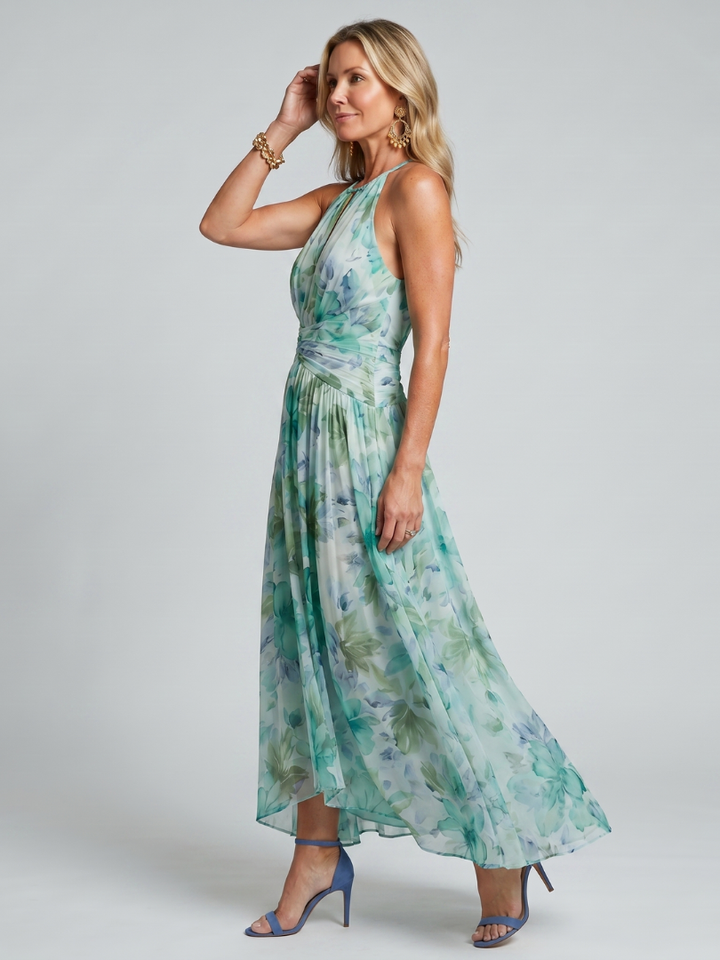 PORTIA | PLEATED HALTER MIDI DRESS FOR WOMEN
