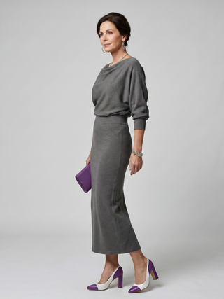 ROMY | DRAPED NECKLINE MIDI DRESS FOR WOMEN