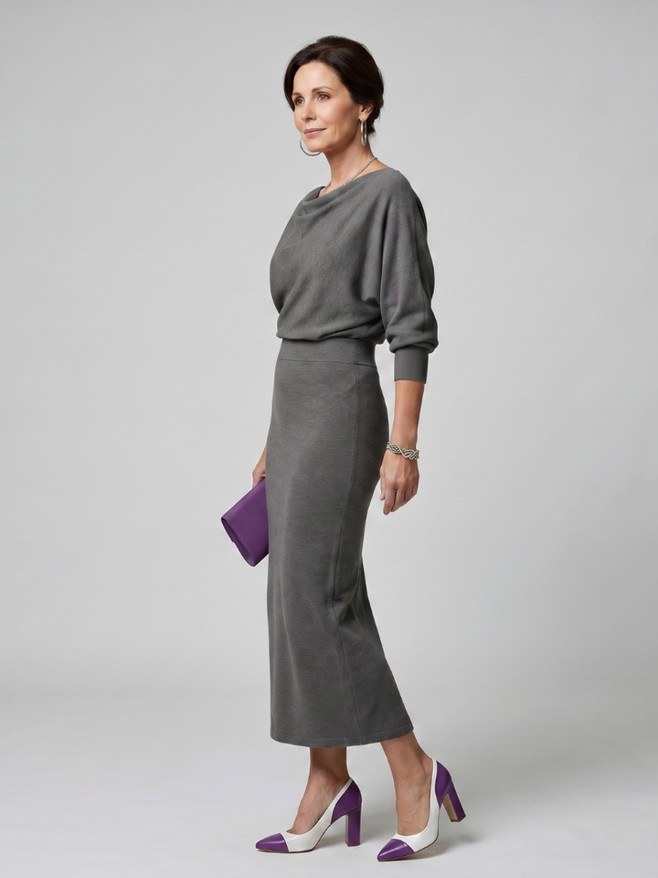 ROMY | DRAPED NECKLINE MIDI DRESS FOR WOMEN