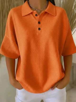 JULIETTE | WAFFLE POLO BLOUSE FOR WOMEN